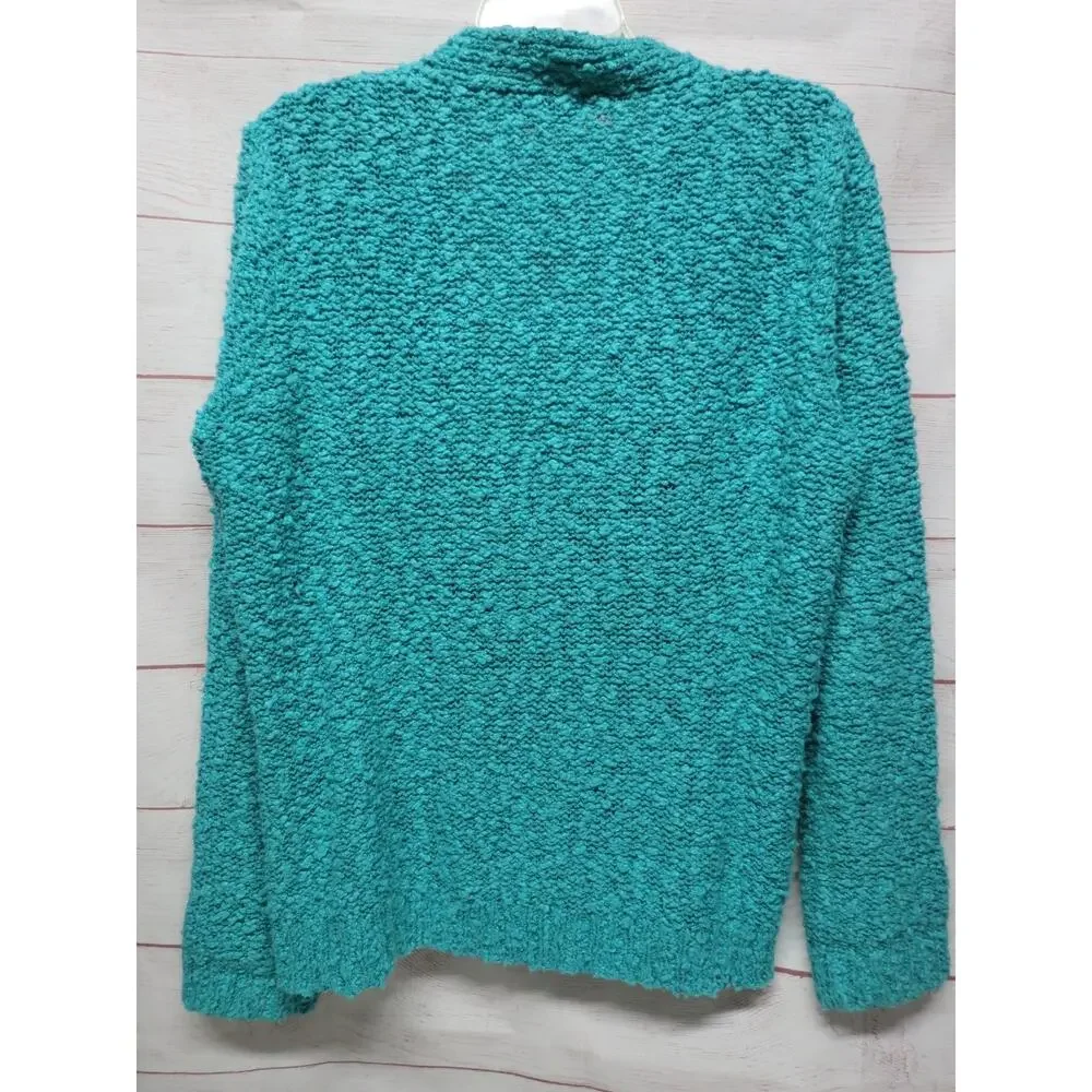 Vintage Nathan Road Sz L Aqua Chunky Texture Low Button Cardigan Sweater